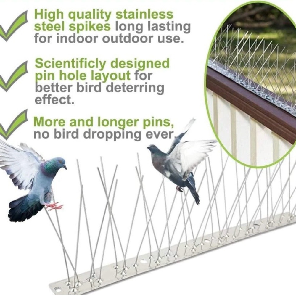 38 Ft Stainless Steel Bird Deterrent Spike Strips 30 Strips 16”L, 672 Spikes 4”H